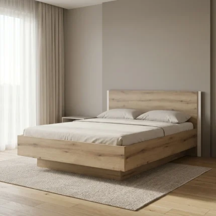 LIT 160X 200 CM + COFFRE -  CHENE & SABLE ( AVEC SOMMIER )