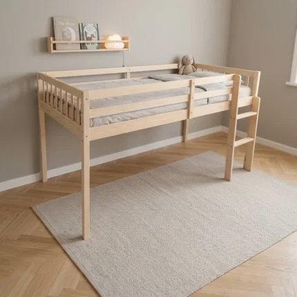 LIT SURÉLEVÉ 90X190 - BOIS NATUREL ( AVEC SOMMIER )