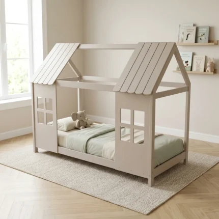 LIT CABANE 90X190 - BLANC ( AVEC SOMMIER )