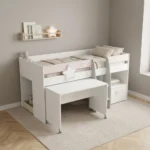 LIT 90 X 200 CM - BLANC MAT ET GRIS