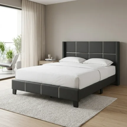 LIT 160 X 200 CM EN PVC AVEC SOMMIER - NOIR