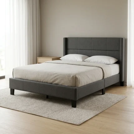 LIT 160 X 200 CM EN TISSU AVEC SOMMIER - NOIR