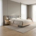 LIT 140 X 190 CM AVEC 2 CHEVETS - CHENE & GRIS ( HORS SOMMIER & TIROIR )