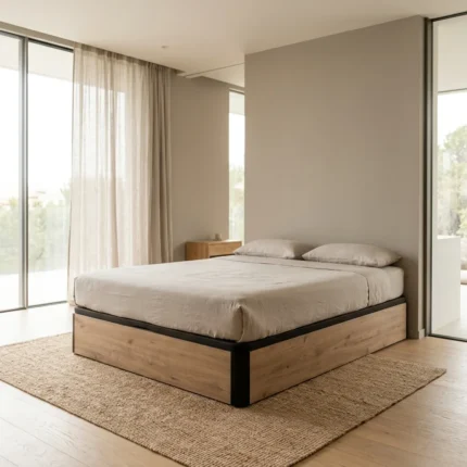 SOMMIER COFFRE RELEVABLE 140X 190 - CHÊNE ET NOIR ( SANS MATELAS)