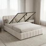 LIT 140 X 190 CM EN TISSU AVEC COFFRE BEIGE - BEIGE ( SOMMIER COFFRE INCLUS )