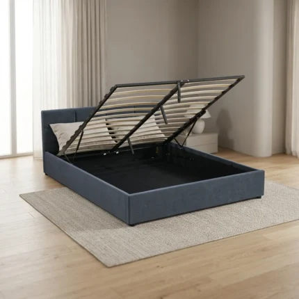 LIT 160 X 200 EN TISSU - GRIS FONCÉ ( SOMMIER INCLUS )
