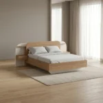 LIT + 2 CHEVETS ATTENANTS 160X200 CM - GRIS COCO/NATUREL