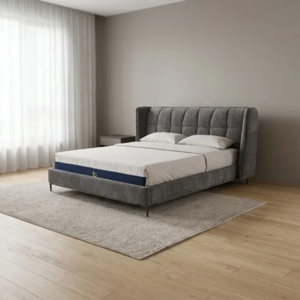 LIT + TÊTE DE LIT + SOMMIER 160X200 CM EN TISSU - GRIS PEWTER