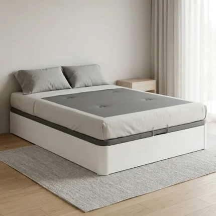SOMMIER COFFRE 160 X 200 CM -BLANC ARTIC & GRIS