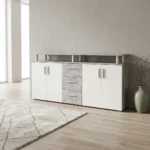 ENFILADE 4 PORTES / 3 TIROIRS - BLANC ET GRIS