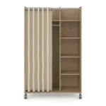 DRESSING 5 NICHES AVEC RIDEAU SUR ROULETTES - CHÊNE