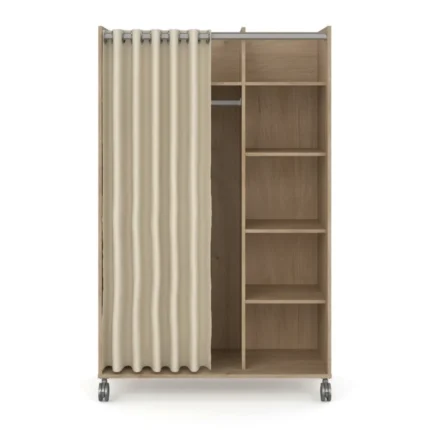 DRESSING 5 NICHES AVEC RIDEAU SUR ROULETTES - CHÊNE
