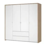 ARMOIRE 4 PORTES + 2 TIROIRS - BLANC ET CHÊNE