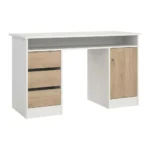 BUREAU 1 PORTE + 3 TIROIRS + 1 NICHE - CHÊNE ET BLANC