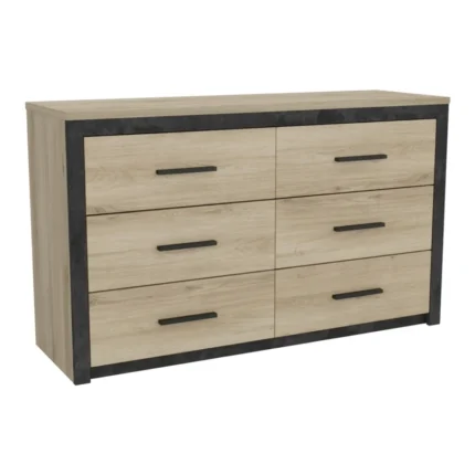 COMMODE 6 TIROIRS - CHÊNE ET NOIR