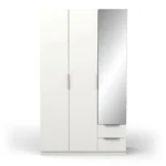 ARMOIRE 3 PORTES + 2 TIROIRS ET  1 MIROIR - BLANC MAT