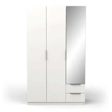 ARMOIRE 3 PORTES + 2 TIROIRS ET  1 MIROIR - BLANC MAT