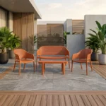 SALON DE JARDIN BAS 4 PLACES CANAPÉ 2 PLACES + 2 FAUTEUILS + TABLE BASSE - TERRACOTTA