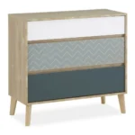 COMMODE 3 TIROIRS - BLEU ET CHÊNE