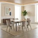 TABLE + 6 CHAISES - BEIGE / NOIR
