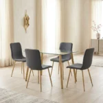 TABLE + 4 CHAISES - GRIS