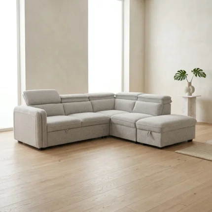 CANAPÉ D'ANGLE CONVERTIBLE AVEC COFFRE - BEIGE
