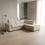 CANAPÉ D'ANGLE CONVERTIBLE AVEC OTTOMAN - BEIGE