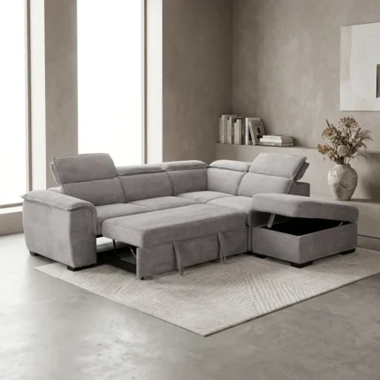 CANAPÉ D'ANGLE CONVERTIBLE AVEC OTTOMAN - GRIS