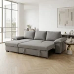 CANAPÉ D'ANGLE RÉVERSIBLE & CONVERTIBLE EN TISSU - GRIS CLAIR