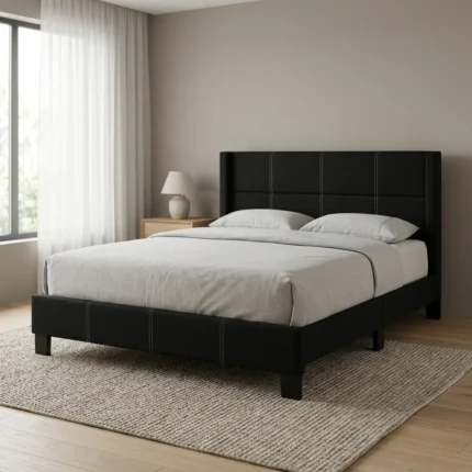LIT 140 X 190 CM EN TISSU AVEC SOMMIER - NOIR