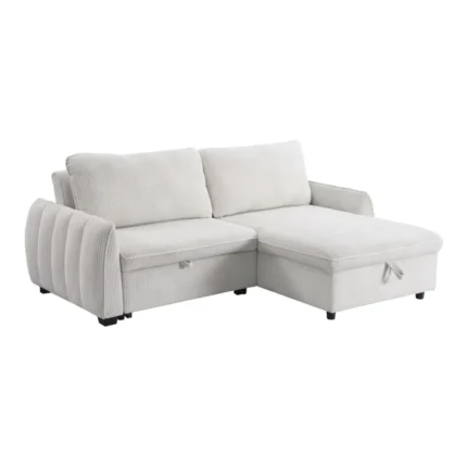 CANAPE D'ANGLE REVERSIBLE + COFFRE DE RANGEMENT ET TIROIR LIT - CREME