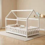 LIT CABANE 90 X 190 CM AVEC SOMMIER -  BLANC