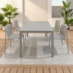 TABLE AVEC 4 CHAISES EN POLYPROPYLÈNE ET ALUMINIUM - GRIS CLAIR