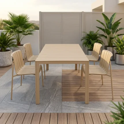 TABLE AVEC 4 CHAISES EN POLYPROPYLÈNE ET ALUMINIUM - TAN CLAIR