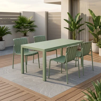 TABLE AVEC 4 CHAISES EN POLYPROPYLÈNE ET ALUMINIUM - VERT