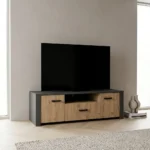 MEUBLE TV 2 PORTES + 1 TIROIR - CHENE ROYAL & EBENE