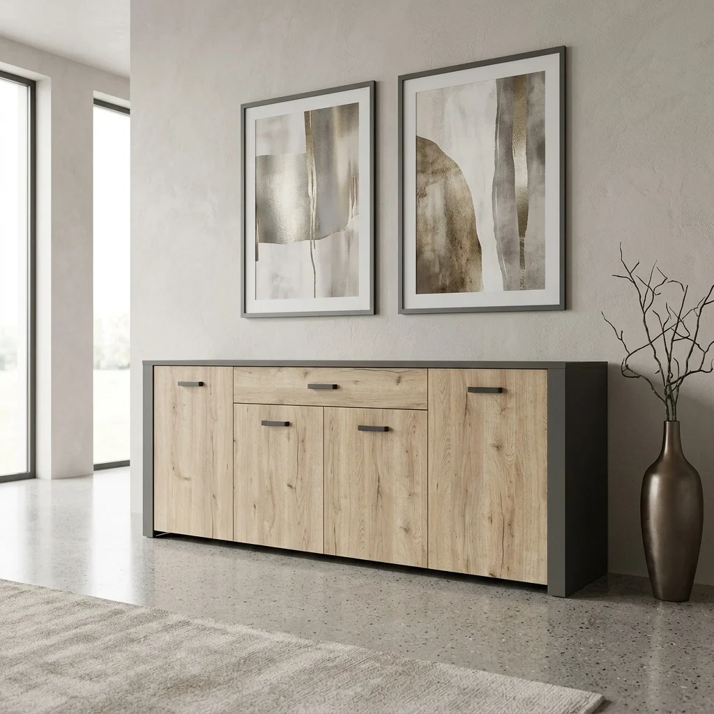 AI Generated Product Image ENFILADE 4 PORTES - 1 TIROIR - CHENE ROYAL & EBENE – Image 1