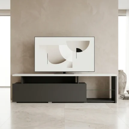 MEUBLE TV 1 PORTE 3 NICHES - BLANC