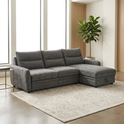 CANAPÉ D'ANGLE CONVERTIBLE EN TISSU - GRIS