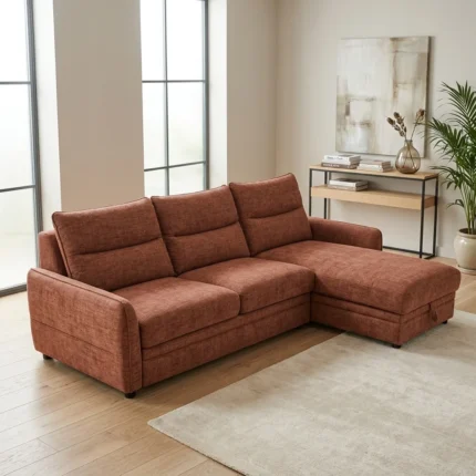 CANAPÉ D'ANGLE CONVERTIBLE EN TISSU - ORANGE