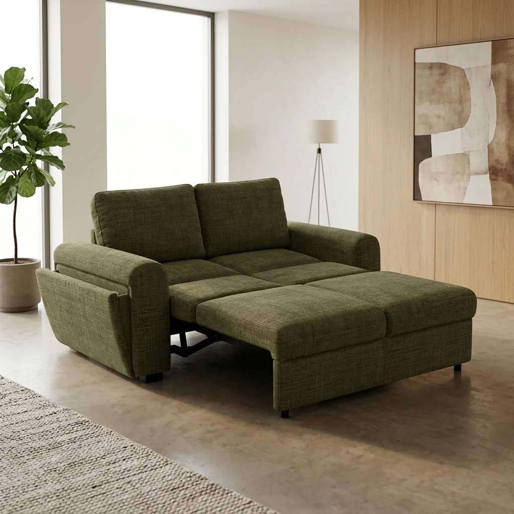 AI Generated Product Image CANAPÉ CONVERTIBLE 2 PLACES AVEC PORTE-VERRE EN TISSU - VERT – Image 1