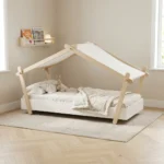 LIT 90 X 200 CM STYLE MAISON - BLANC & CHENE  AVEC SOMMIER