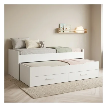 LIT GIGOGNE 2 X 90 X 200 CM / 2 TIROIRS - BLANC ( AVEC SOMMIER )