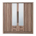 ARMOIRE 4 PORTES 2 MIROIRS 4 TIROIRS EN PANNEAUX DE PARTICULES - CHÊNE MOCHA