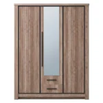 ARMOIRE 3 PORTES 1 MIROIR 2 TIROIRS EN PANNEAUX DE PARTICULES - CHÊNE MOCHA