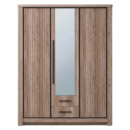 ARMOIRE 3 PORTES 1 MIROIR 2 TIROIRS EN PANNEAUX DE PARTICULES - CHÊNE MOCHA