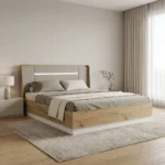 LIT 160 X 200 CM +  ARMOIRE 2 PORTES COULISANTES + 2 CHEVETS - CHENE & BLANC ( AVEC SOMMIER )