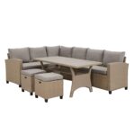 CANAPE D'ANGLE + TABLE AVEC COUSSINS - NATUREL ( POUFS EN OPTION ) – Image 2