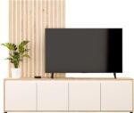 MEUBLE TV PAROI 4 PORTES EN PANNEAUX DE PARTICULES - CHÊNE MAUVELLA/SABLE – Image 2