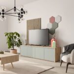 MEUBLE TV PAROI 4 PORTES EN PANNEAUX DE PARTICULES - SAUGE – Image 2